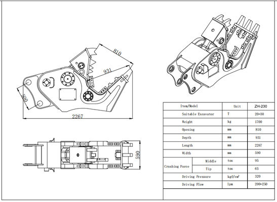 Excavadora Pulverizador de hormigón Pulverizador hidráulico